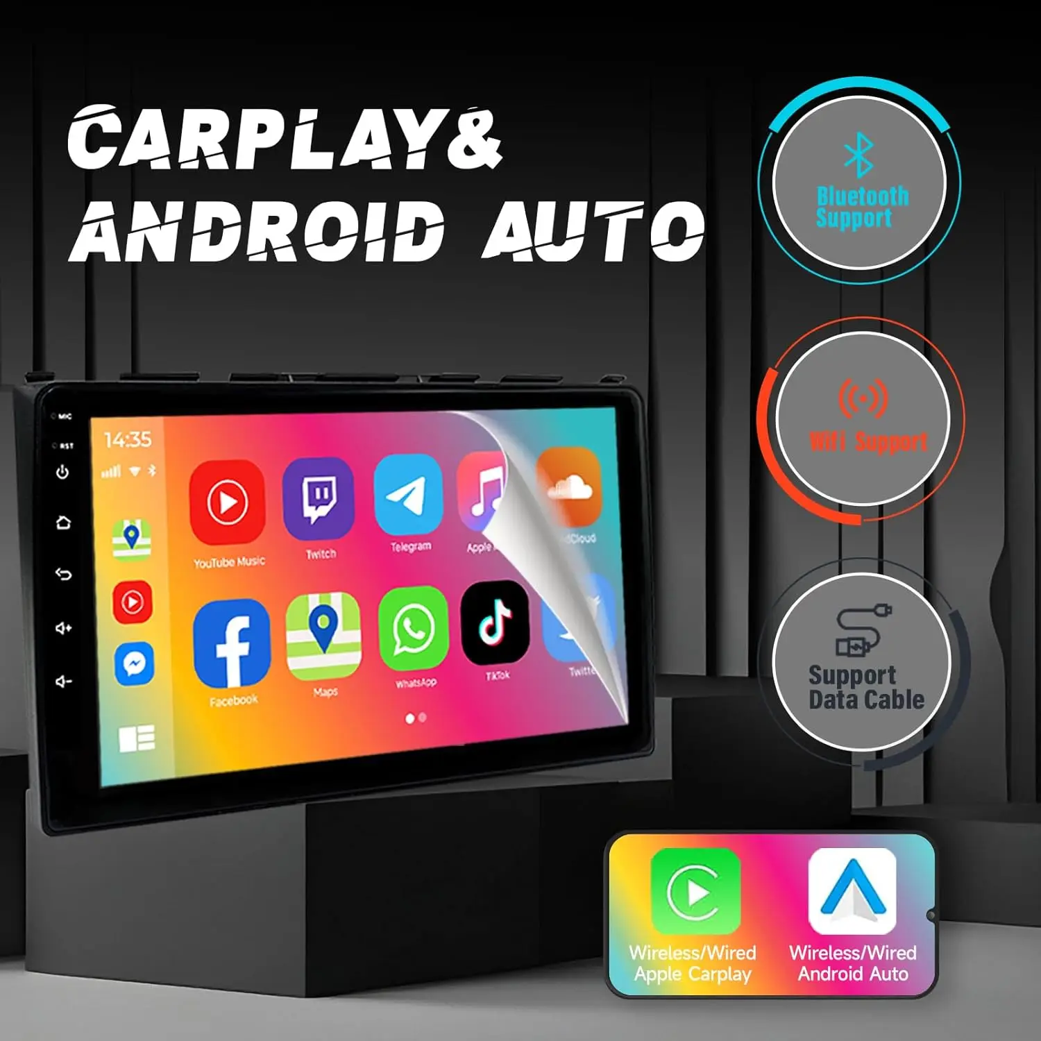 Estéreo automotivo de 9 polegadas para Honda CRV 2007-2011, tela sensível ao toque IPS HD, CarPlay sem fio/Android Auto, Bluetooth, WiFi, GPS, 4 núcleos (2 GB +