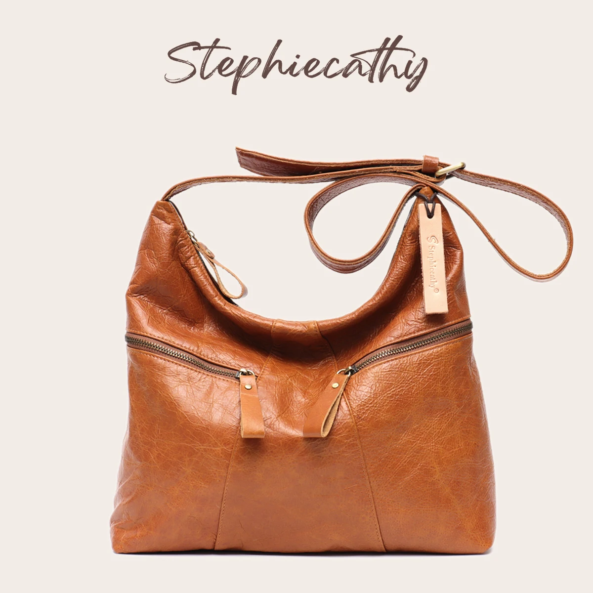 SC Vintage Oil Wax Genuine Leather Hobo Bag, Multi Functional Crossbody Shoulder Handbag With Multiple Pockets For Women Commute