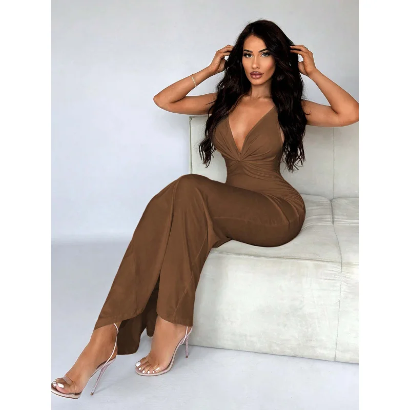 YQ1-Sexy StyleVCollared فستان بلا أكمام صيف جديد ارتفاع الخصر البلوز Bodycon فستان طويل للنساء #3