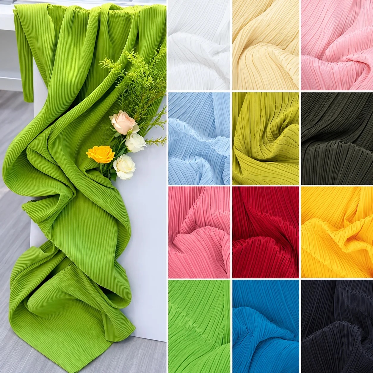 Pleated Polyester Fabric 150cm Wide Textured Wrinkle Cloth for Wedding Decor DIY Crafts Backdrop Sewing Home Decoration Material