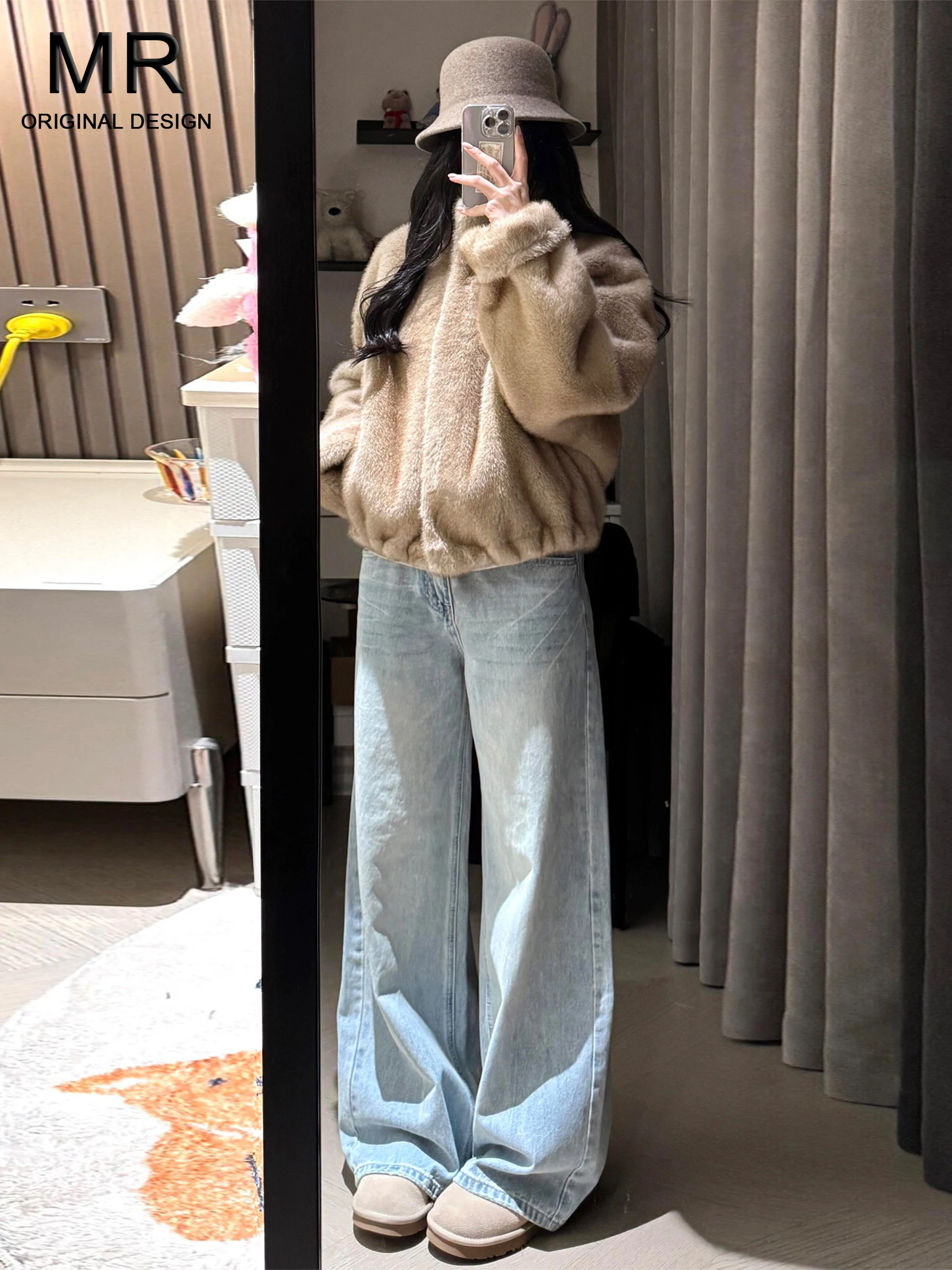 

Джинсы женские с высокой талией, широкие, синие, свободного прямого кроя, длинные брюки, весна-лето, повседневный стиль, американский шик, без бренда