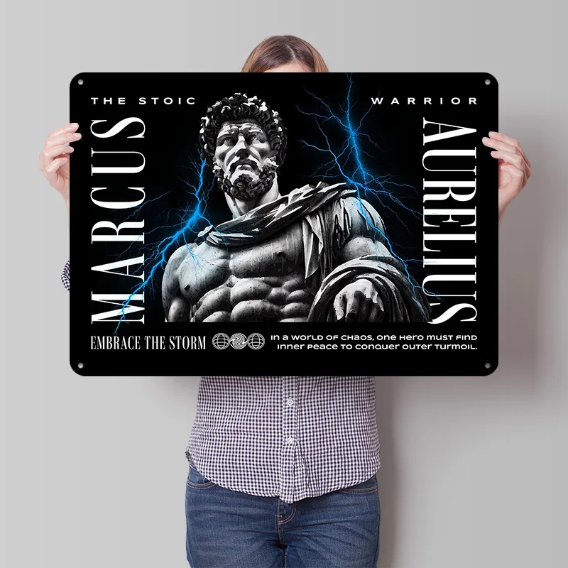 Stoic Embrace The Storm 3D Printed Texture Poster Personalized Wall Art Retro Metal Tin Signs for Modern Home Decoration Room