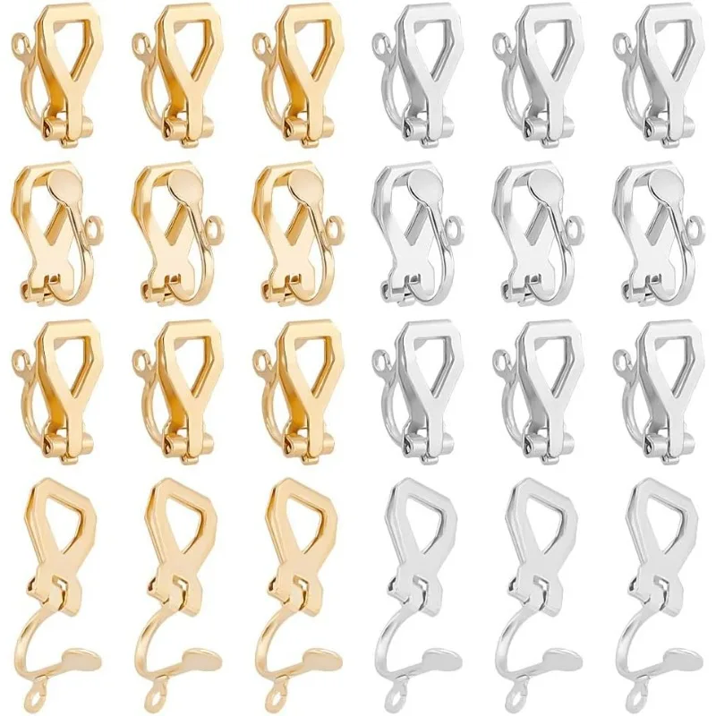 20pcs Stainless Steel Clip-on Earrings Painless Ear Clip Non-Pierced Ears Golden Stainless Steel Color Clip-on Earring