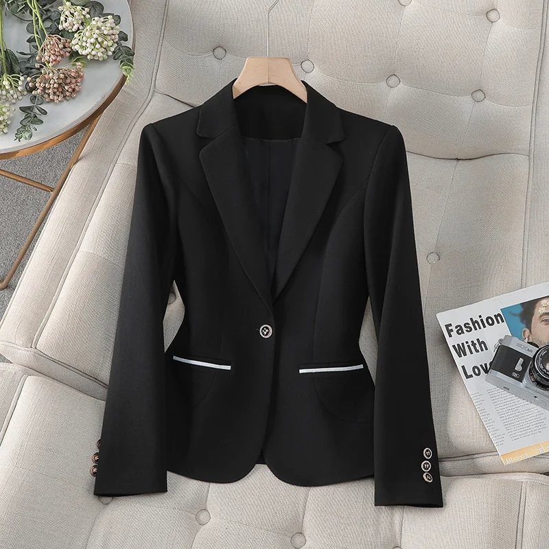 

Office Ladies Blazer Women Jacket White Pink Long Sleeve Single Button Female Business Work Wear Slim Formal Coat Outerwear Tops