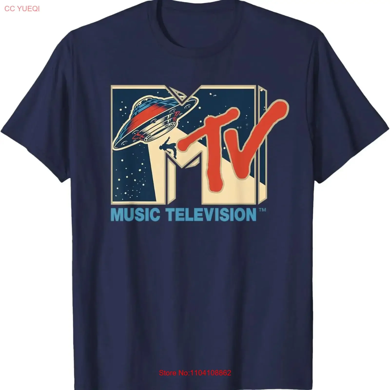 MTV Logo Alien UFO Space Ship Teleporting Beam In T Shirt vintage Washed Stretched Slightly Versatile Breathable fashion Unisex