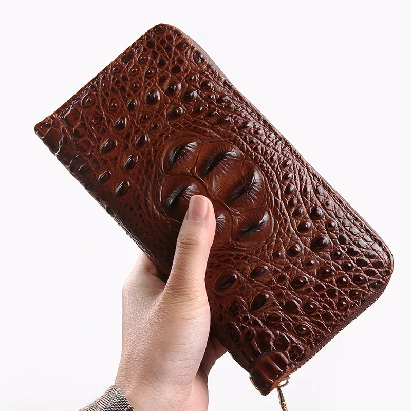 

High Quality Crocodile Texture Wallet Men's Zippered Mobile Phone Bag Clutch Business Card Holder Wallets Portefeuille homme