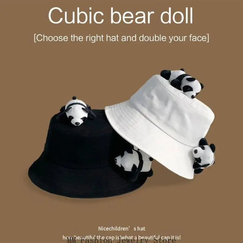 D0UB 팬더 모자 여름 모자 팬더 SunHat 키드 팬더 양동이 모자 Cloches 모자 팬더 어부 모자 분지 모자 여름 중산모 모자