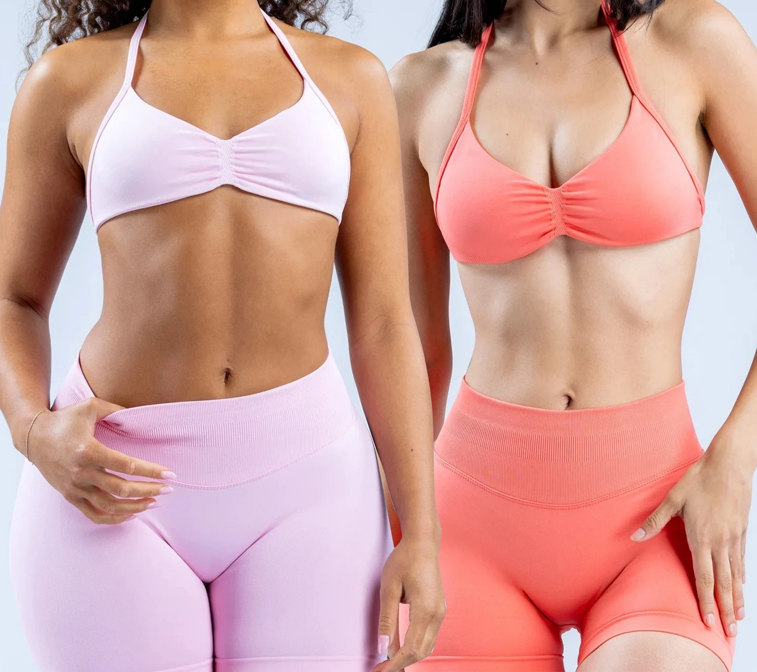 

No Logo 2pcs Impact Strappy Bra Set for Women Light Weight Seamless Halterneck Yoga Top Bra Padded Halter Sports Bra