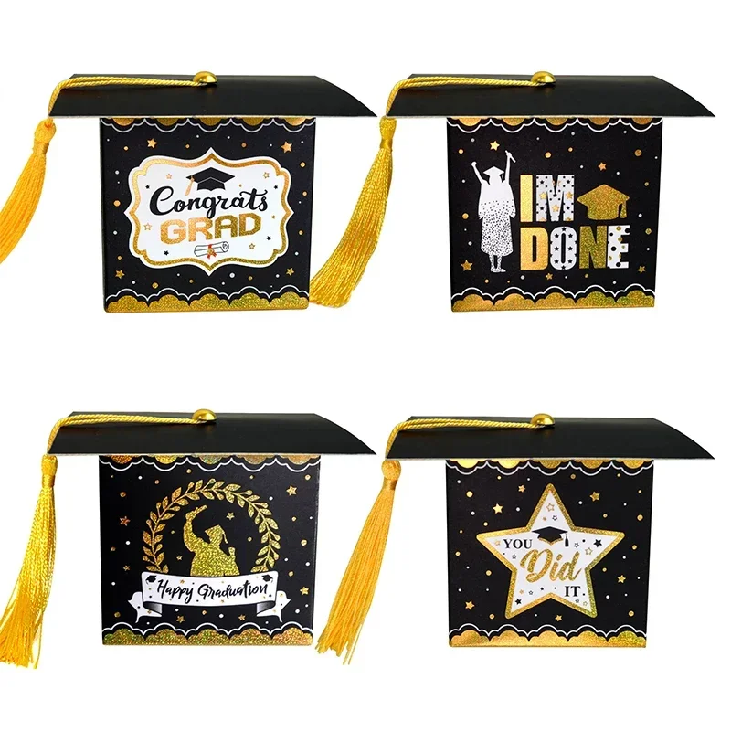 

New Graduation Celebration Party Carton Packaging Gift Box Square Bronzing Tassel Bachelor Doctor Hat Candy Biscuit Box
