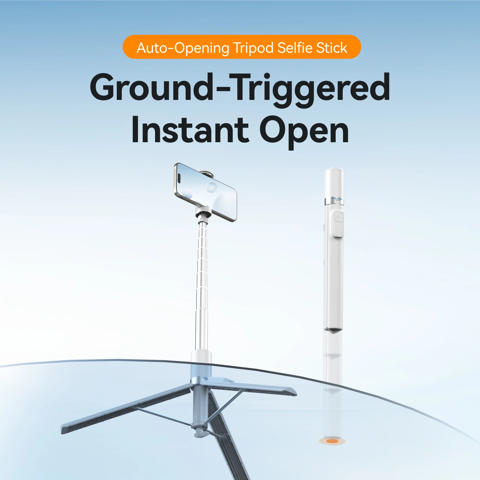 TELESIN Auto-Opening Tripod Selfie Stick 1.7M 360° Rotation Adjustable selfie stick Wireless Remote Control For Smart Phone