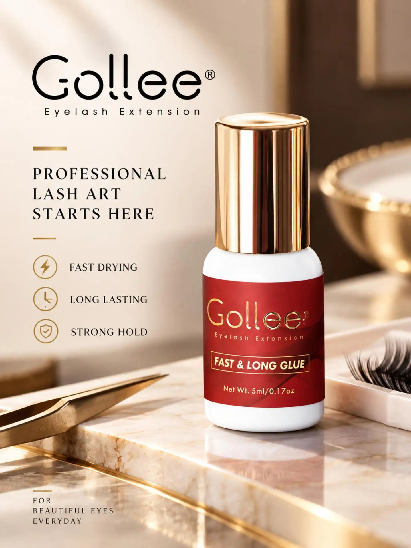 Professional Eyelash Art 10Pcs Gollee Eyelash Glue Eyelash Extension Fast Drying Long Strong Lash Glue False Eye Lash Adhesive
