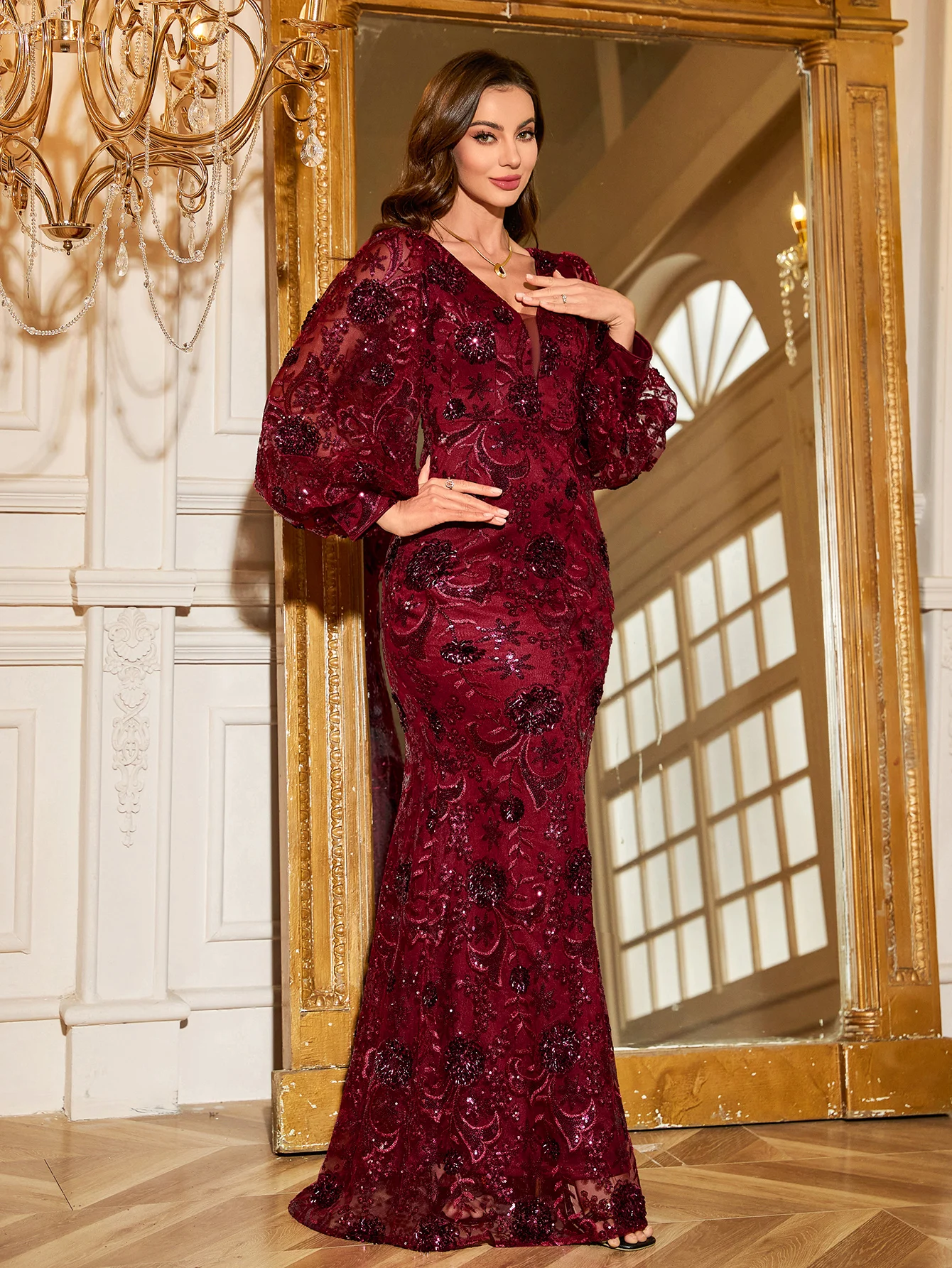 UNITHORSE عشوائي الأزهار المرأة فانوس على شكل حرف v كم الترتر المرقعة التطريز التخسيس الخصر حفلة ثوب مسائي فستان