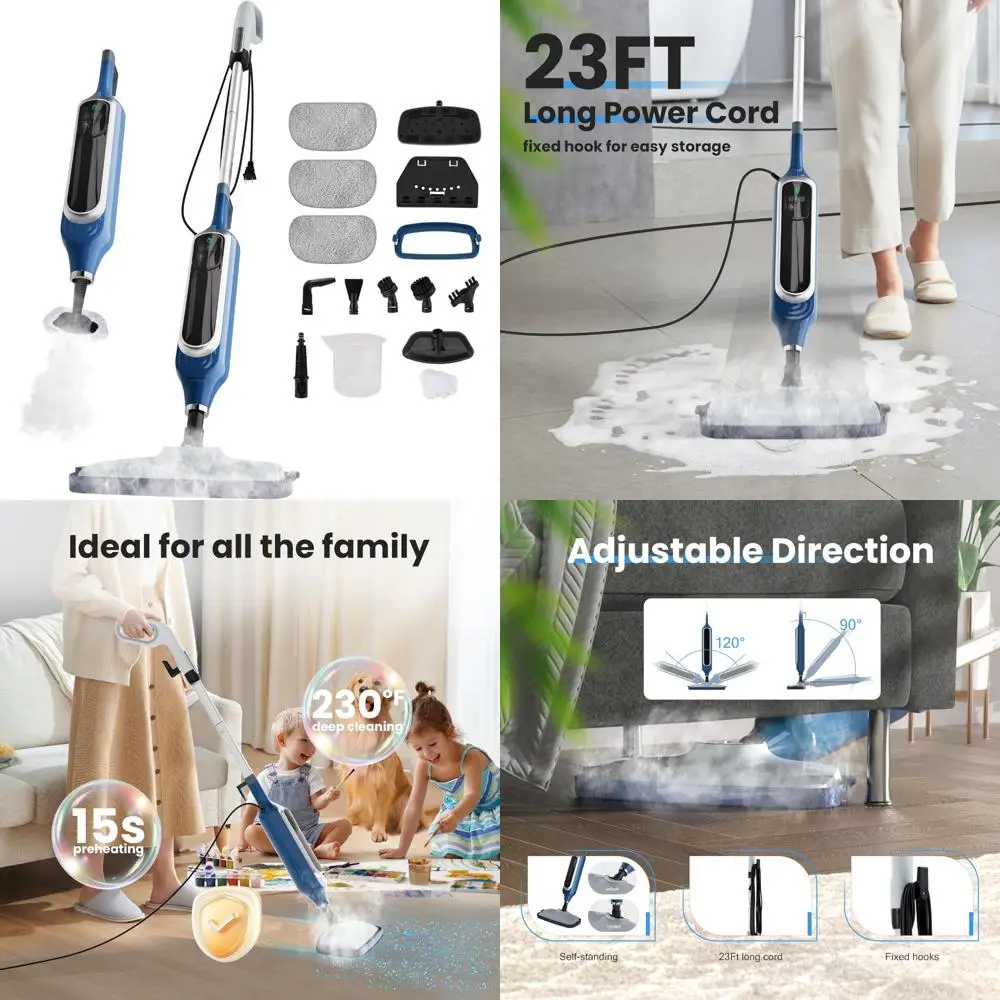

Steam Mop with Detachable Handheld Cleaner for Home - 23FT Cord, Ideal for Hardwood, Tile, Carpet, and Furniture Cleaning