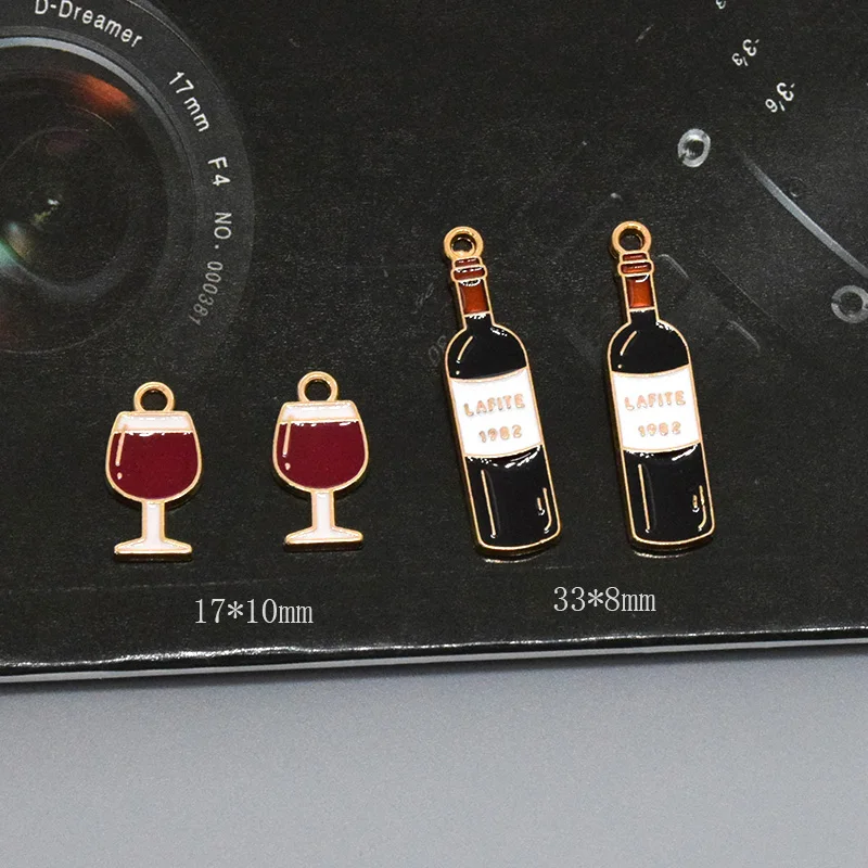 10pcs Mini Wine Glass Bottle Alloy Enamel Charms Popular Earring Bracelet Pendant Accessory DIY Drink Party Jewelry Making