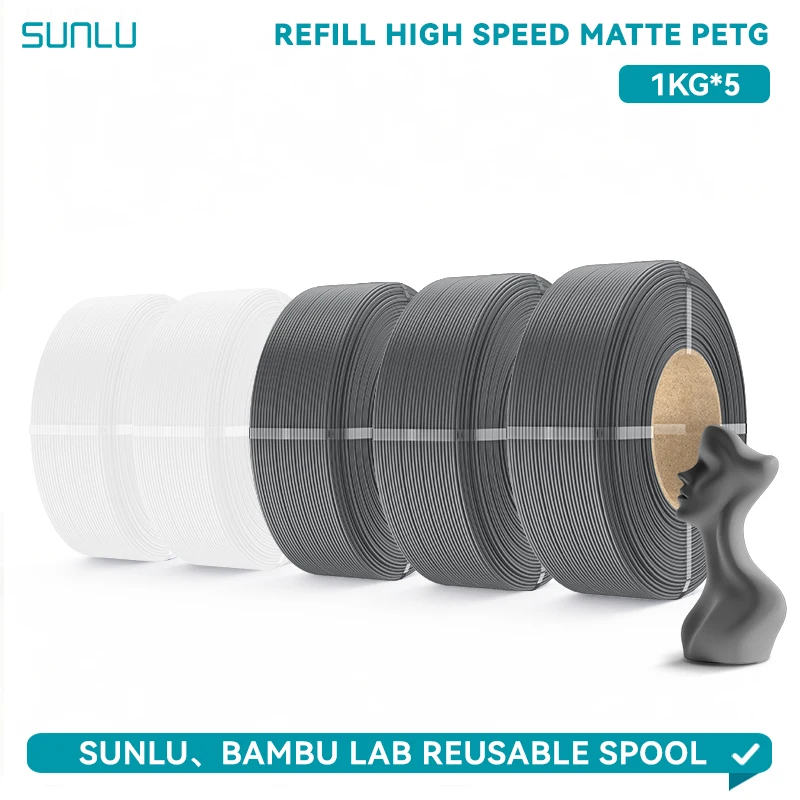 SUNLU Nachfüllbares Mattes PETG-Filament 1,75mm Hohe Zähigkeit 600mm/s Hochgeschwindigkeits-Mattes PETG 3D-Drucker-Filament für Wiederverwendbare Spulen 5KG