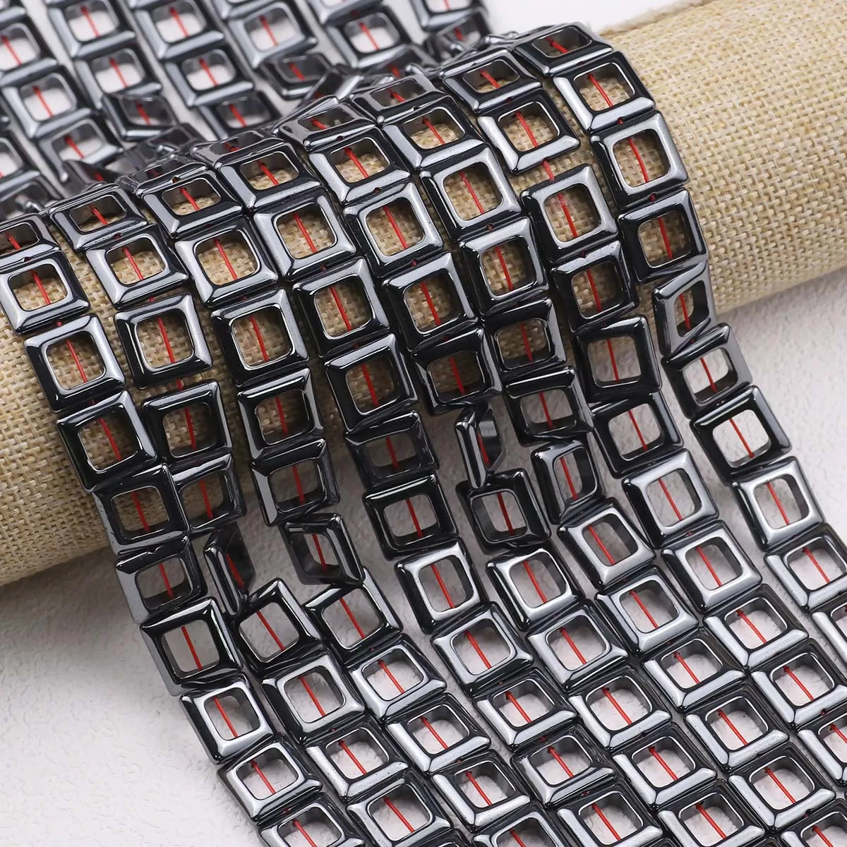 

15'' Square Black Natural Stone Hematite Big Hole Spacer Loose Beads For Jewelry Making Bracelets Necklaces DIY Accessories 14MM