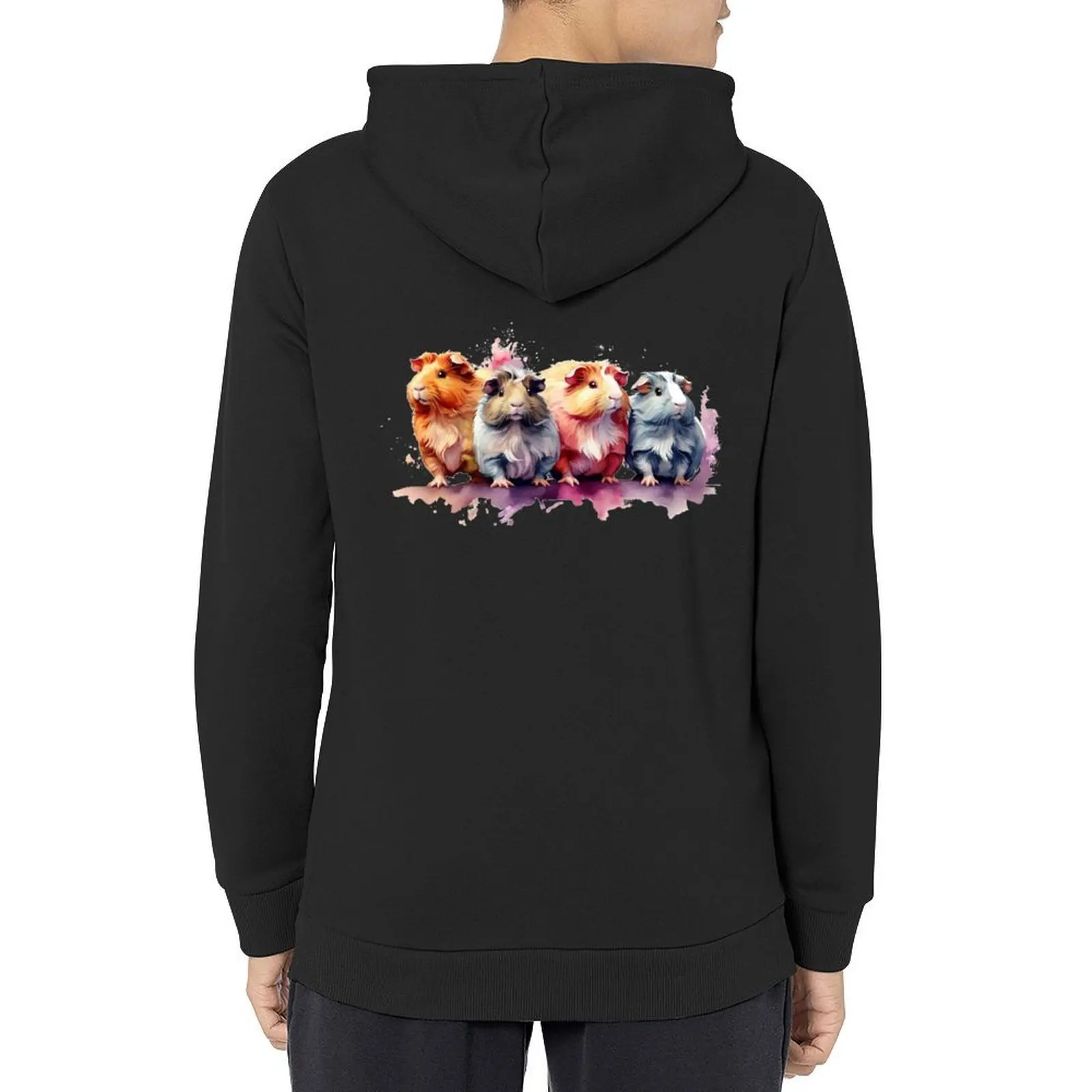 

Four guinea pigs as watercolor Hoodie men wear autumn men clothes japanese style big size hoodie