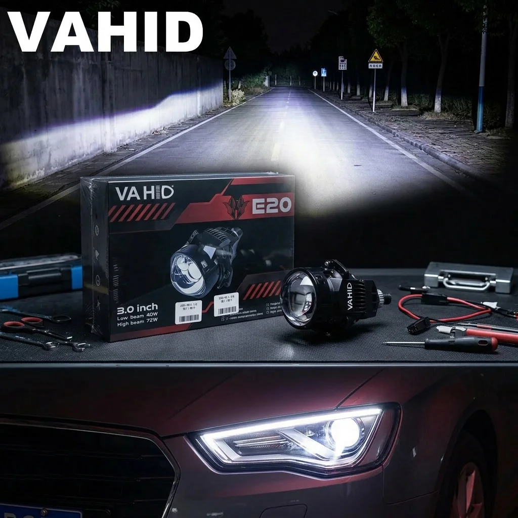 VAHID E20 2pcs 3 Inch Bi LED Projector Headlights Lenses Laser LED Lights 60000LM Headlamp Car Accessories LHD / RHD Spot