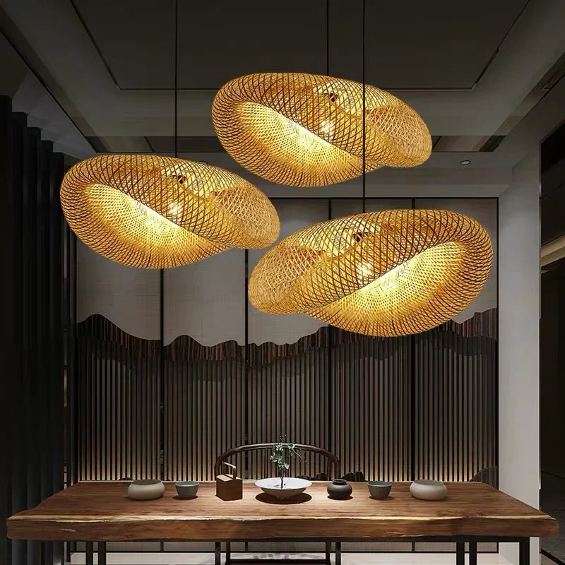 

Handwoven Bamboo Pendant Light Modern Rattan Chandelier, Boho Ceiling Lamp for Restaurant Hotel Home Living Room Lighting