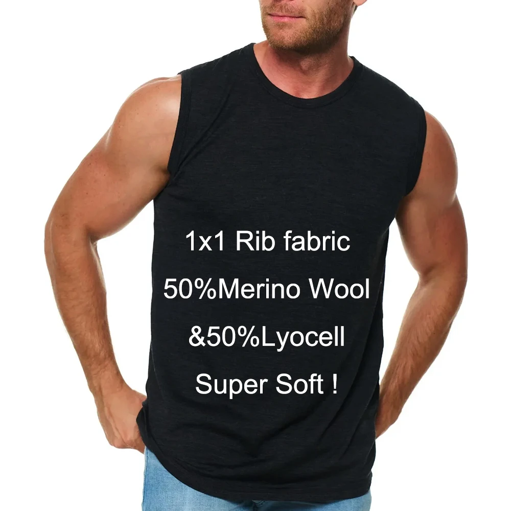 Men's Merino Wool Tencel Tank Top Sleeveless Shirt Soft next to Skin Comfortable Outdoor Base Layer