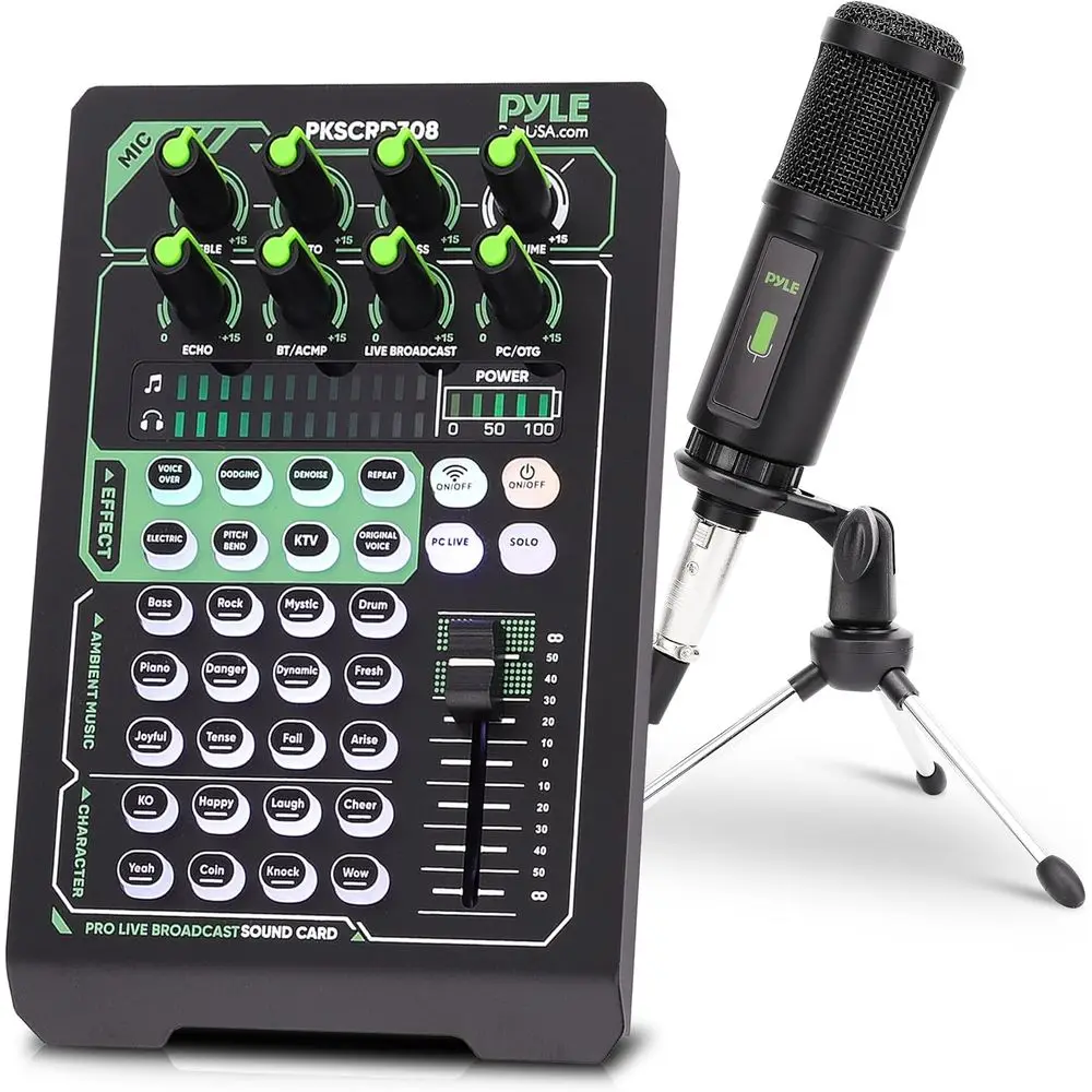 Bluetooth Live Sound Card Pro Audio Interface for DJ Mixing, Condenser Microphone Set, Ideal for Podcasts, Streaming, Studio Rec