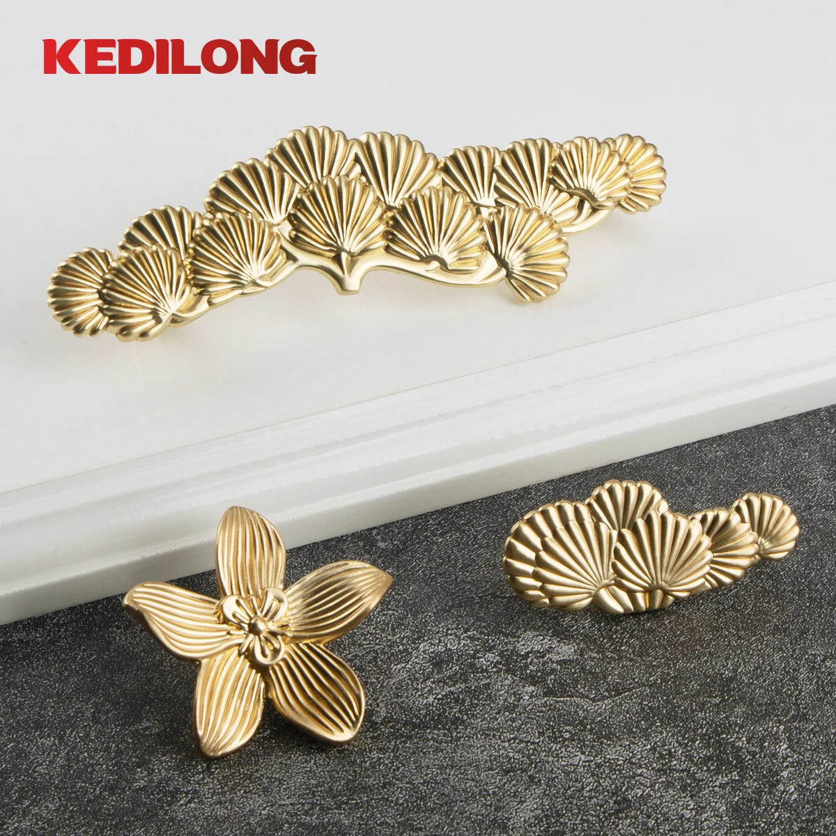 5 Pcs manufacturer sells modern flower shaped handle kitchen cabinet drawer knob furniture hardware gold luxury handle