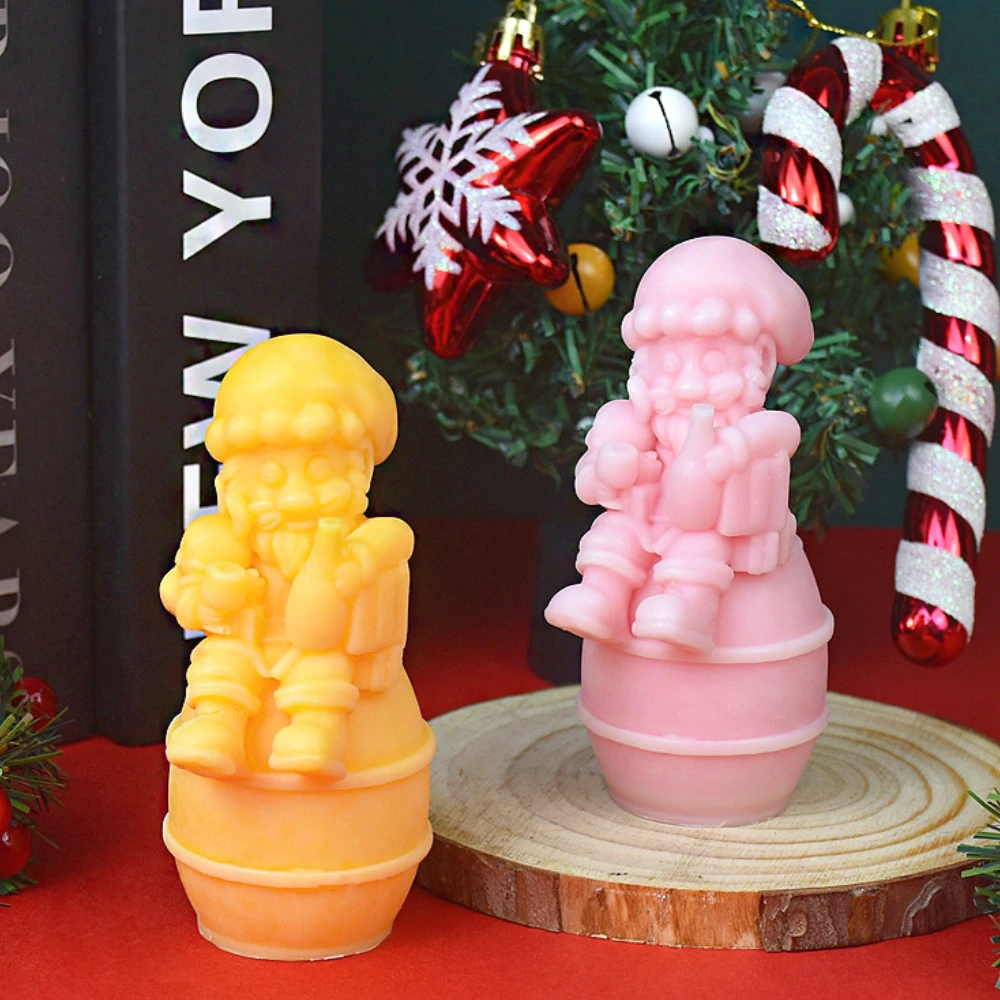 Cask Sitting Cartoon Santa gesso Doll Decor barba bere anziani stampo per candele in Silicone giorno di natale regalo al cioccolato artigianato umano