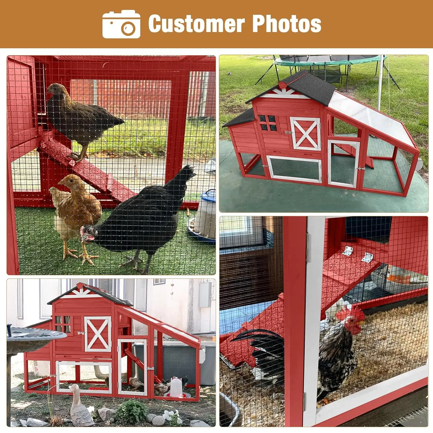 Large Chicken Coop with Nest Box & Tray, Waterproof Hen House for 2-6 Chickens, Outdoor Cage with Wheels, Customized