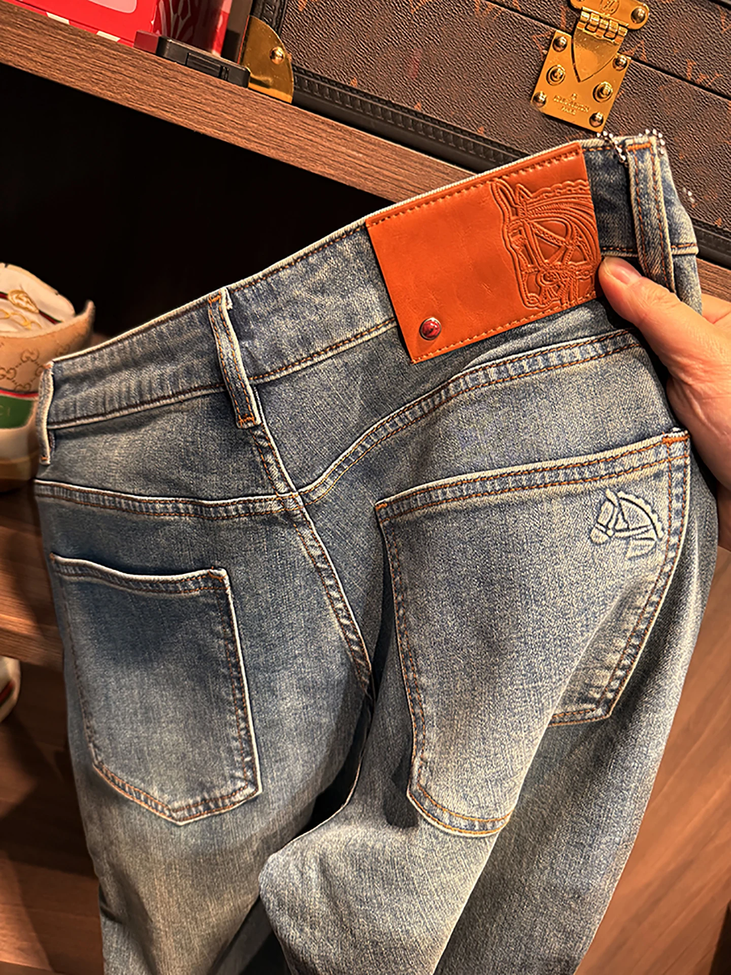 

Comfortable Soft High-End Men's Slim Straight Leg Jeans Spring Summer Thin High Elastici Casual Faionable Cotton Blend