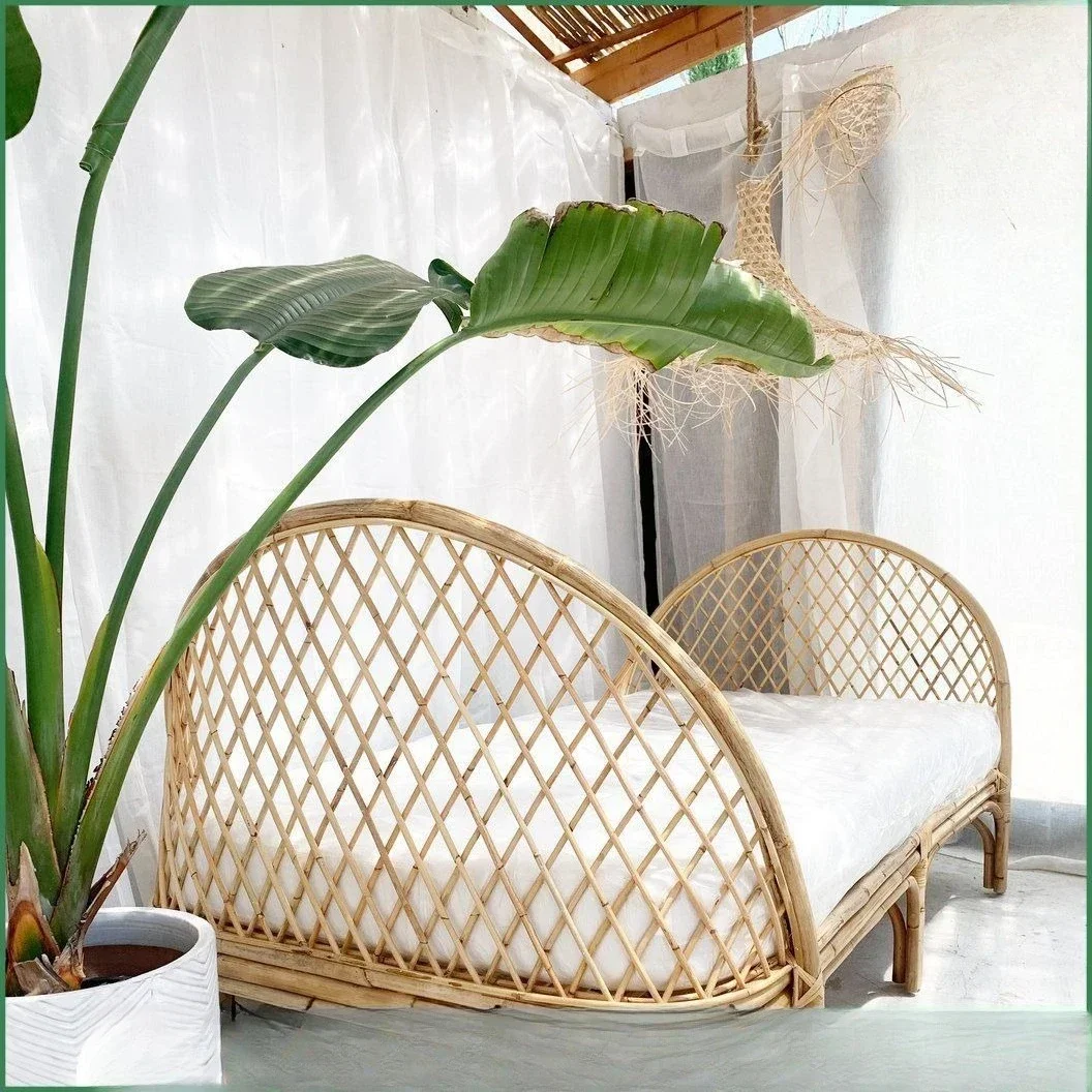 Nordic ins rattan woven bed simple modern creative double bed hand-woven small apartment hotel bed