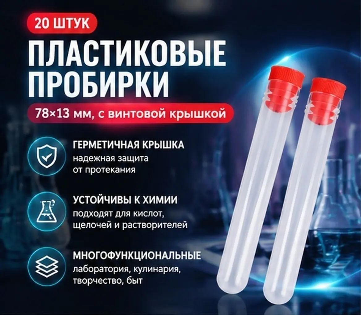 20Pcs 78x13mm Red Plastic Test Tubes Round Bottom Screw Cap Leakproof Chemically Resistant for Laboratory Testing Food Craft