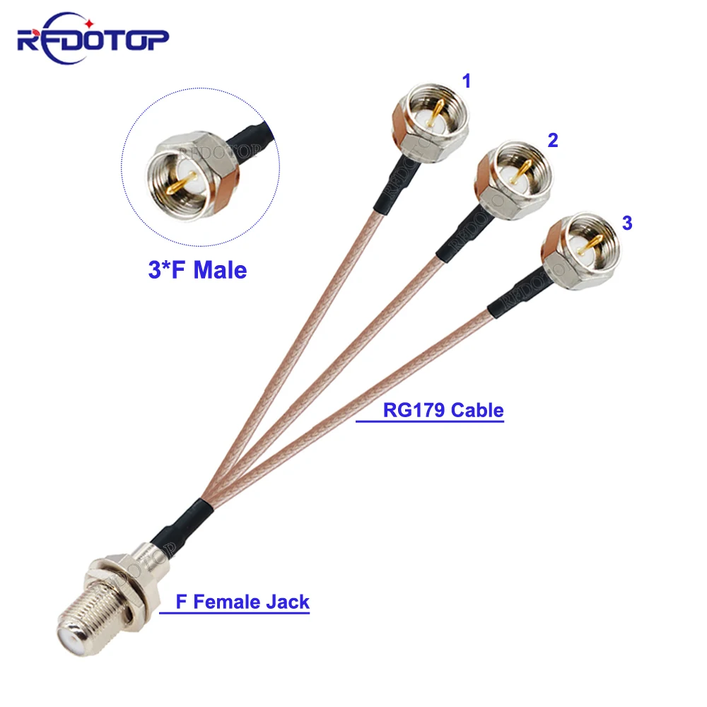 

1PCS RG-179 F Female to 3 F Male Plug 1 to 3 F Splitter Cable 75 Ohm RG179 Pigtail Jumper TV Antenna Extension Cable 15CM-50CM