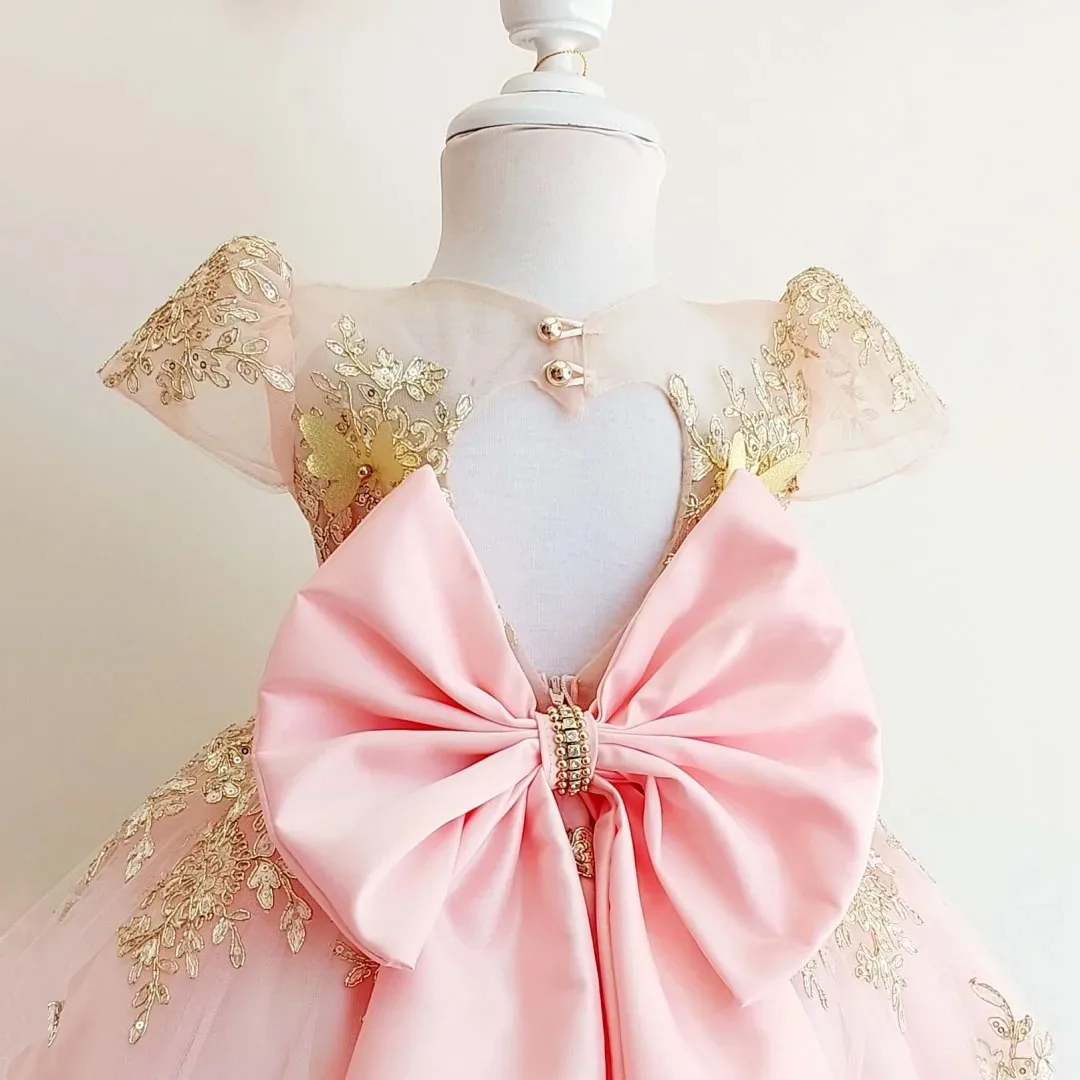robe-de-demoiselle-d'honneur-personnalisee-a-manches-courtes-rose-et-or-avec-appliques-florales-et-nœud-ideale-pour-les-mariages-les-anniversaires-et-les-fetes