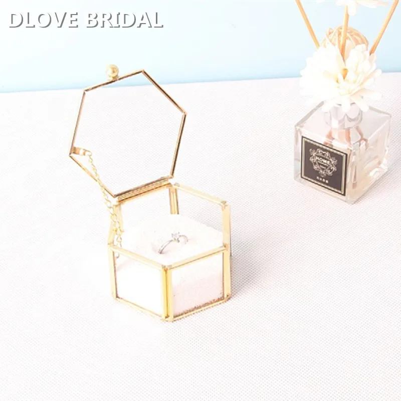 Wedding Ring Box Geometrical Clear Glass Jewelry Box Jewelry Organize Holder Ring Boxes Necklace Bracelets Earrings Accessories