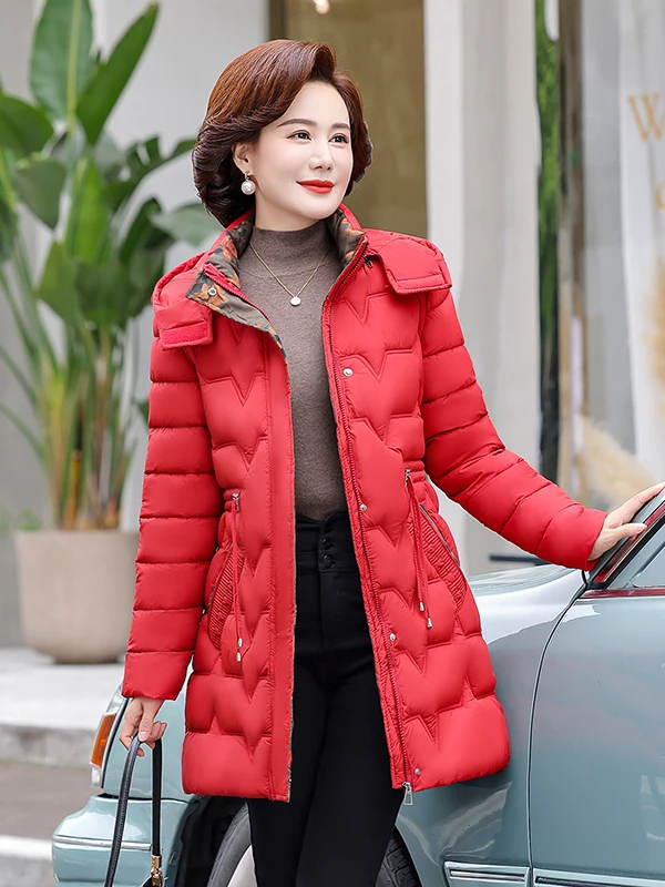Women's Winter Thickened Long Cotton Jacket Korean Style Slim Fit Waist-Cinching down Feather Coat Outerwear Zipper Closure