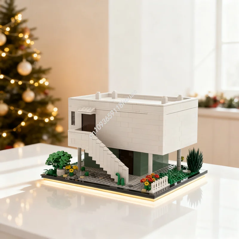 965 elementów MOC Dom Ogrodnicza Willa Savoye Model Zabawki Klocki Konstrukcyjne DIY Prezent Świąteczny Kreatywna Edukacja Urodziny