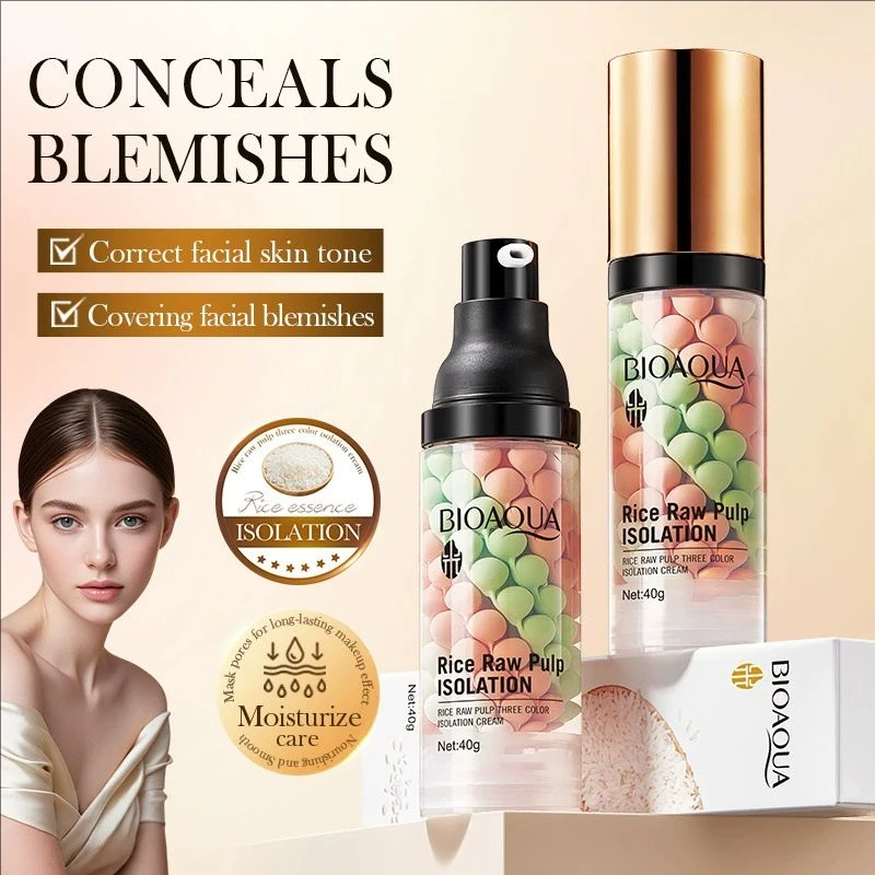 40g Face Makeup Primer Tri-color Cream Brighten Contour Color Isolation Waterproof Makeup Foundation Natural Makeup Base Cream