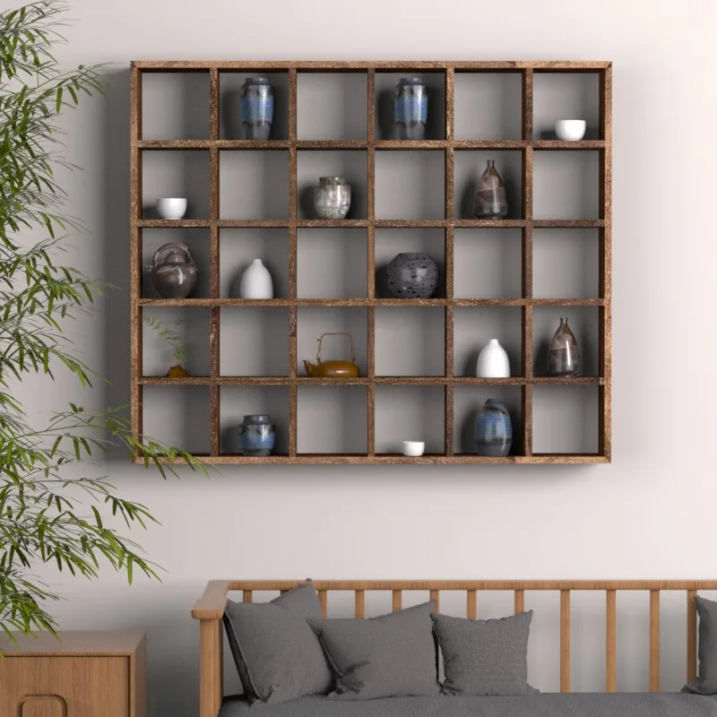 Solid wood lattice rack, desktop storage rack, living room home Duobao Pavilion retro display