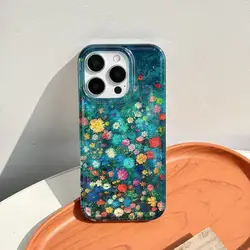 Little Blue Wild Flowers Colorful Flower Translucency Sparkling Glitter Sequin Glossy Case for iPhone 13 14 15 16 Pro Max