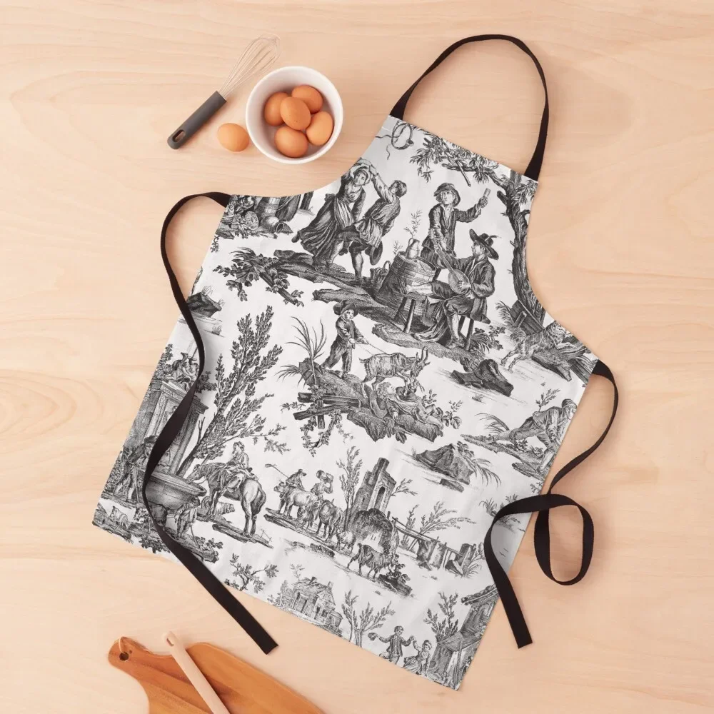 Black and White Toile de Jouy Apron Kitchen Accessories 2022 men's barbecue Apron