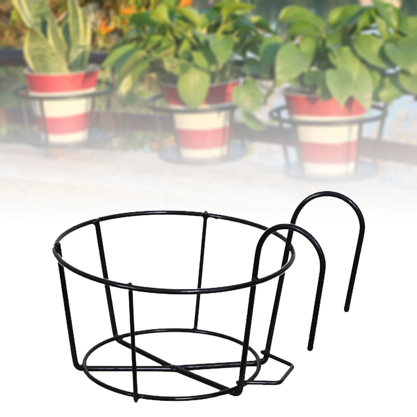 Balcony Round Planter Flower Pot Basket Iron Railing Fence Hanging Potted Plant Rack Planter Decoration Stand