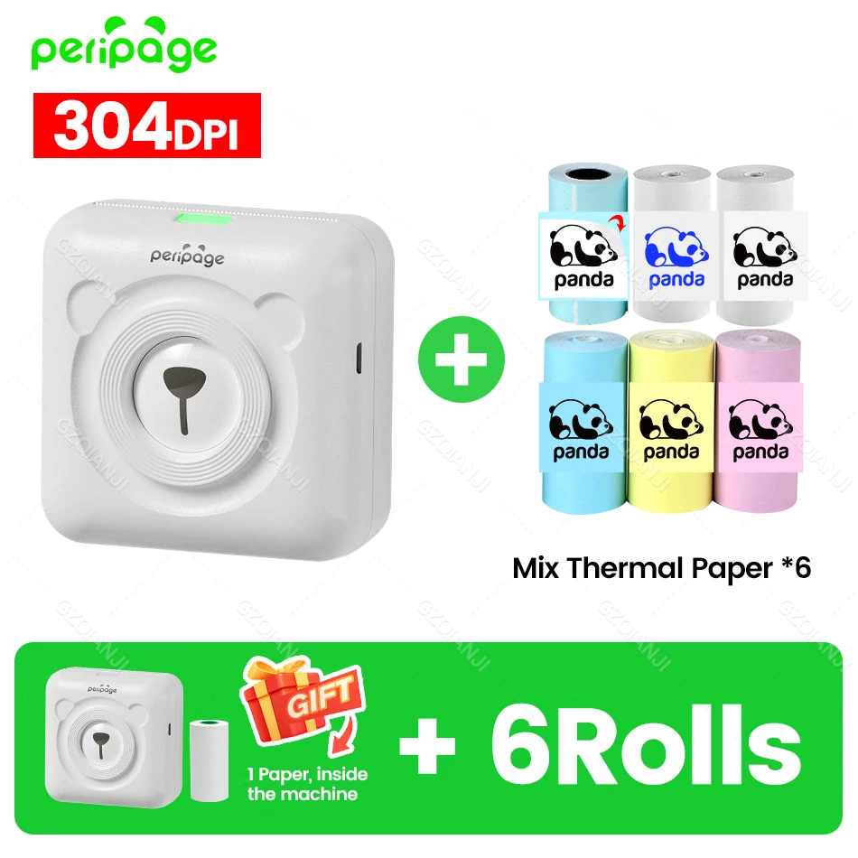 7 kleuren Peripage A6 304 DPI Mini Fotoprinter Notities Sticker Label Drukmachine Bluetooth Draagbare Draadloze Printer Marker
