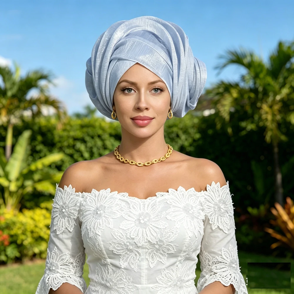 

African Wedding Auto Gele Headtie Women Shiny Turban Cap Nigeria Party Headscarf Stylish Casual Ladies Headwrap Headwear