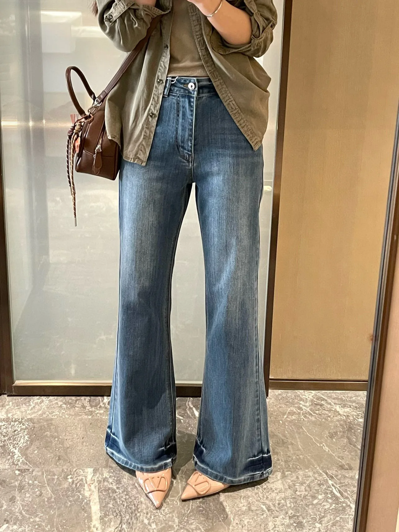 

Женские джинсы-клеш с высокой талией из хлопкового стрейч-денима в стиле ретро, весна 2026, универсальные, стройнящие