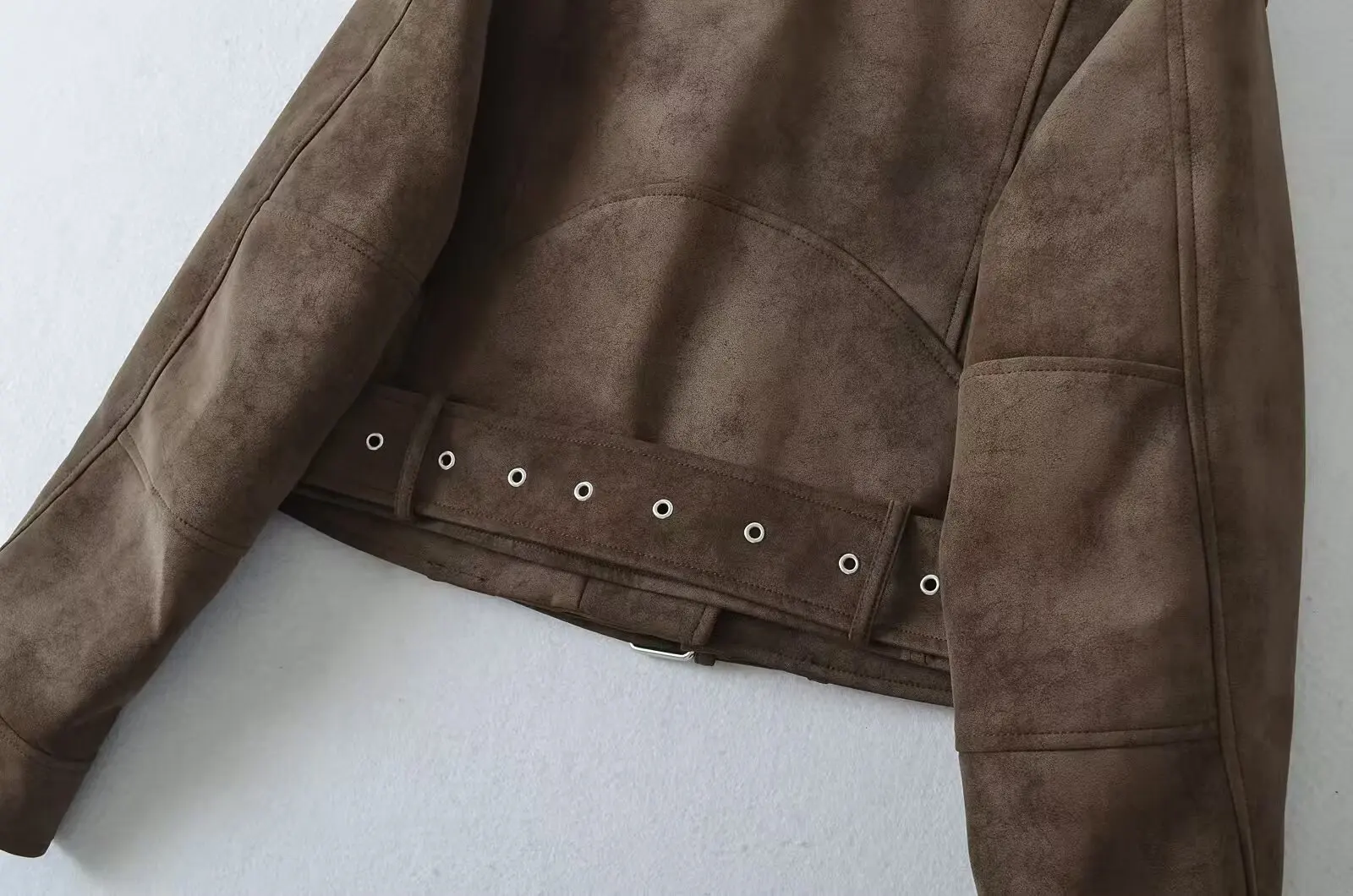 Spring Women's Brown Suede Short Jacket Loose Lapel Zipper Long Sleeve Motorcycle Coat Female Hot New Lady High Street Outwear