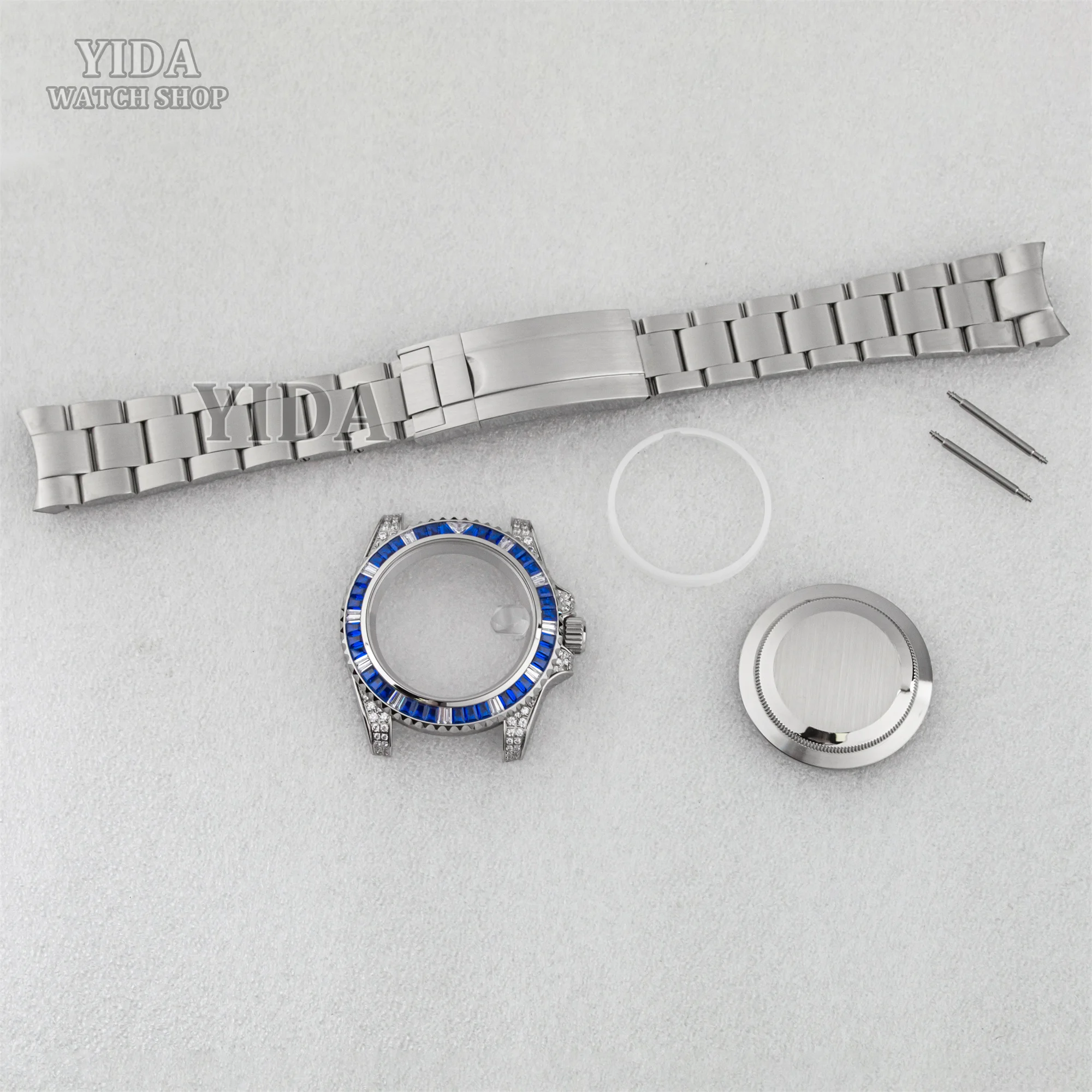 40mm NH35 Diamond Case Watch Band Strap Stainless Steel Solid Back Watch Parts For SUB GMT NH36 Mechanical Movement Accessories