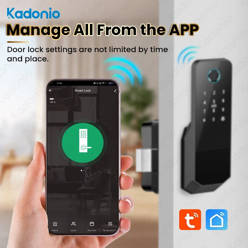 005 Kadonio Outdoor Waterproof Rim Lock WIFI Tuya APP Stainless Steel Gate Lock Biometric Fingerprint Smart Door Lock