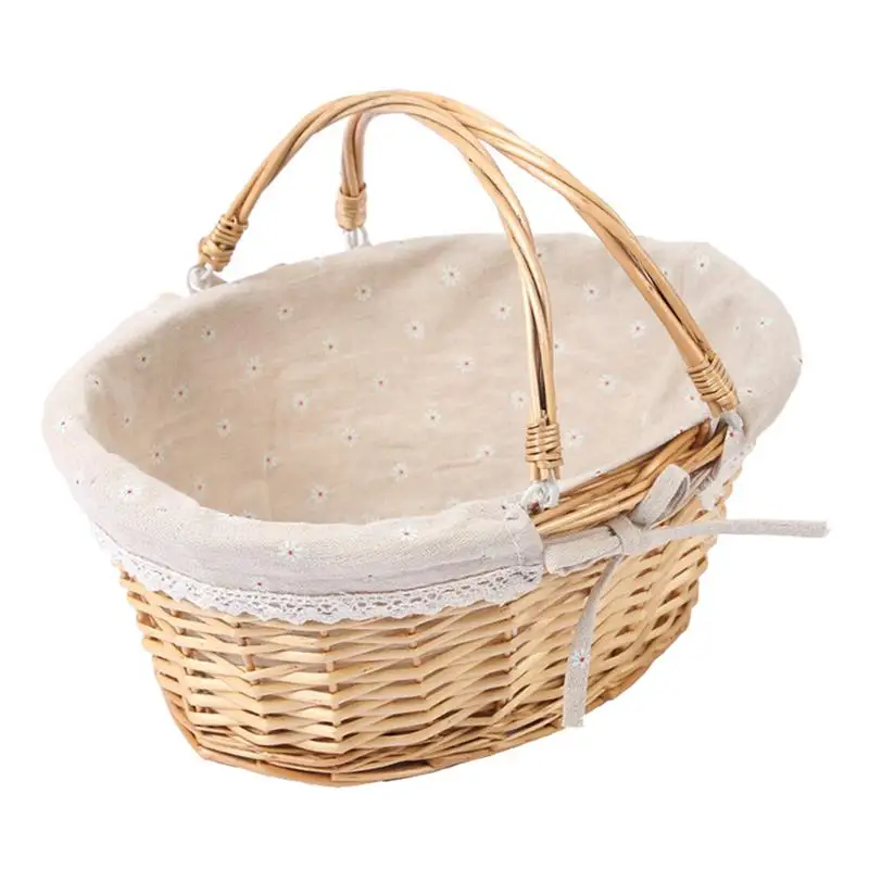 

Willow Woven Storage Basket Flower Girls Basket Handheld Wedding Basket Outdoor Camping Picnic Fruit Basket Container