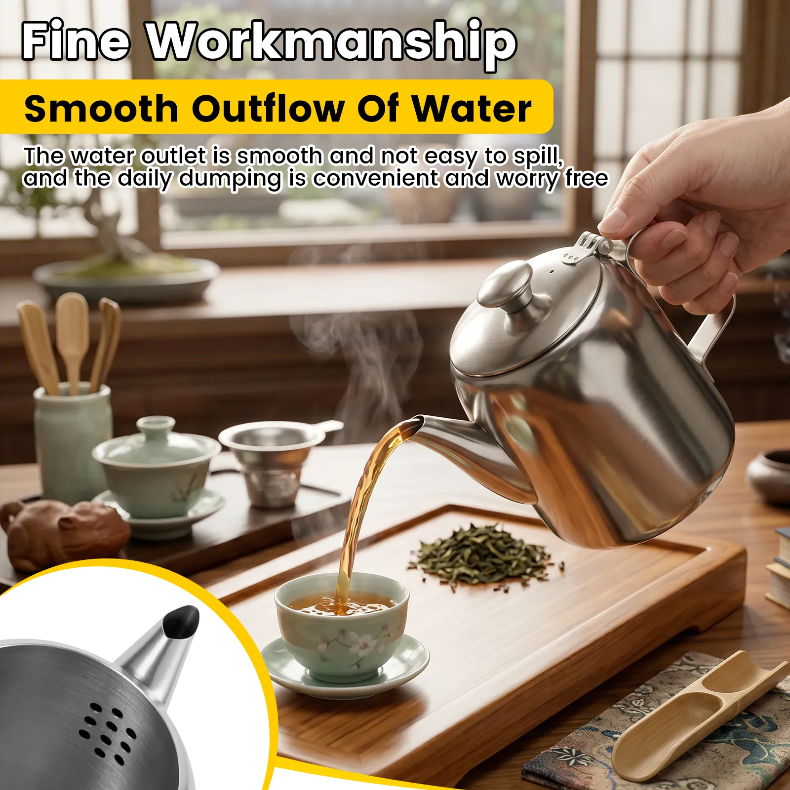 Stainless Steel Tea Pot 560/900 ml Large Capacity Stovetop Coffee Kettle Cold Water Pot with Non Drip Spout for Induction Gas - view 4