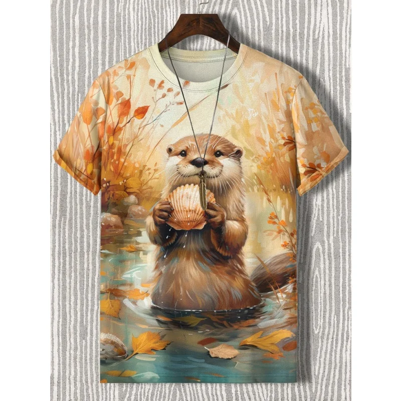 

Футболка с рисунком Otter Monkey Wave для мужчин, забавные футболки с 3D принтом животных, летние модные топы с круглым вырезом, свободные футболки с короткими рукавами
